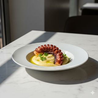 Polpo rosticciato su crema di patate