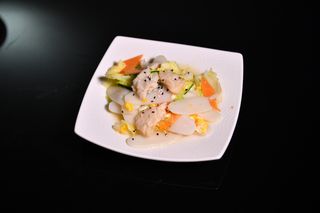 48. Gnocchi di riso con verdure e pollo