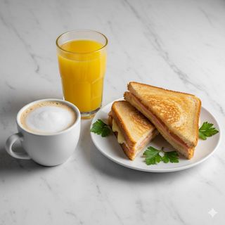 Combo Café Con Leche 9 Oz. + Zumo Natural 12 Oz. + Sándwich Mixto