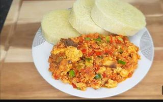 Yam with Egg Sauce and Hotdog