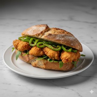 Bocadillo De Pollo Y Pimiento Verde Frito