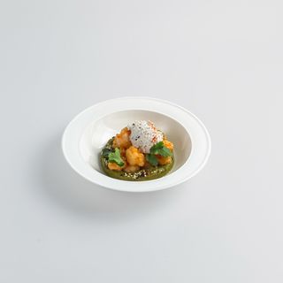 Попкорн з креветок та гуакамоле та трюфельним мусом