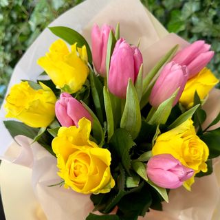 Trandafiri și lalele, roz și galben