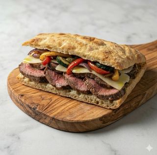 Panino con filetto e pecorino e verdure