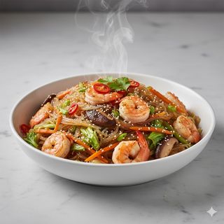 64 - Spaghetti di soia con gamberi e verdura 虾仁粉丝