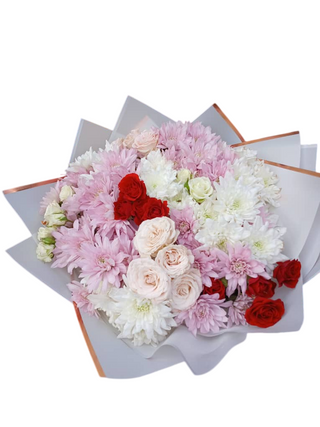 Red Roses with White Chrysanthemums