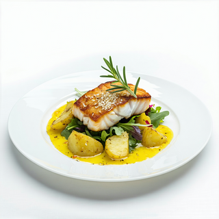 Filete de lubina en crema de limón con ensalada
