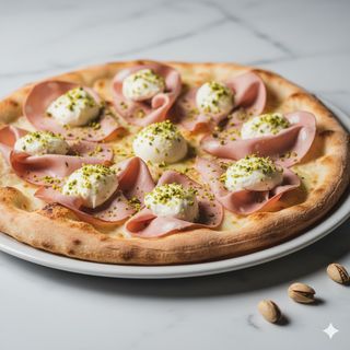 Focaccia mortadella, burrata e pistacchio