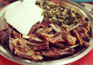 Pan Fried Goat's Meat With Posho