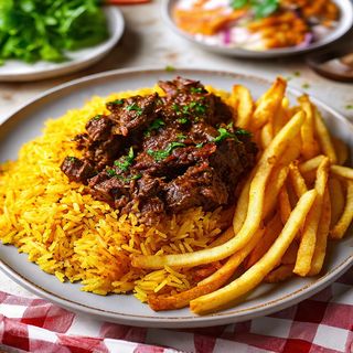 Half Pilau, Half Chips, Goat