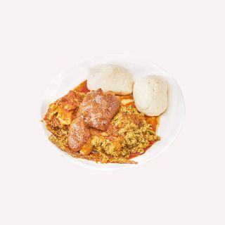 2 Pounded Yam + Egusi Soup, Goatmeat & Assorted meat