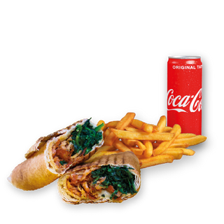 Rollo Kebab Szpinak (średnie), frytki, Coca Cola 0.33l