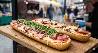 Zapiekanka z salami i szynką