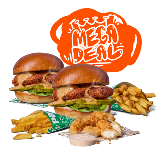 2x BURGER Z KURCZAKIEM + 2x FRYTKI + 6 POPSY