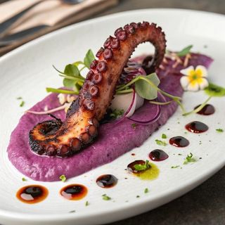 Pulpo A La Brasa Con Parmentier De Patata Morada