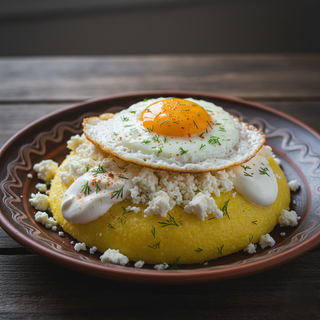 Mamaliguta cu branza, smantana si ou ochi