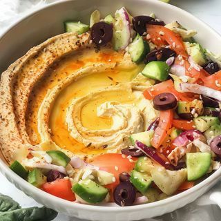 Hummus Bowl Salad Con Pan Pita