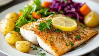 Filet z dorsza, ziemniaki, surówka, zupa