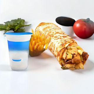 ქათმის დონერი როლი პატარა + კარტოფილი ფრი + პატარა აირანი