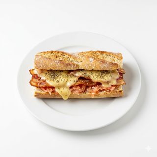Bocadillo De Bacon Con Queso Y Orégano En Pan