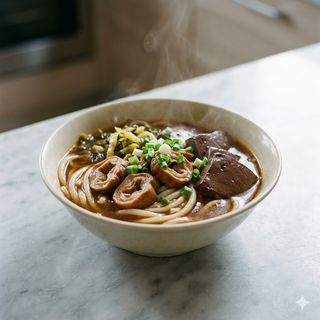 Spaghetti di riso con budello di maiale e sangue di maiale