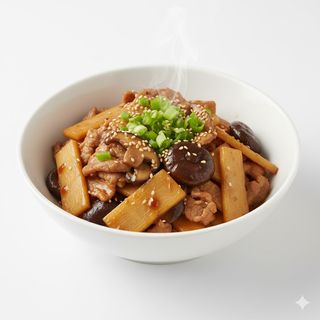 Maiale saltato con funghi e bambù