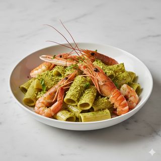 Calamarata crema di pistacchio e scampi