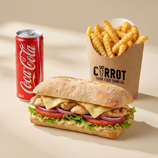 Sandwich Poulet + frites + Boissons.