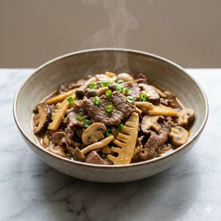 Manzo con funghi e bambù