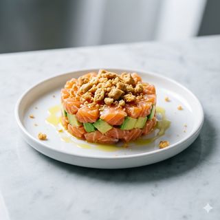 Tartare di salmone e avocado con crumble di taralli