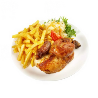 1/2 Pollo asado con deghmira + patatas fritas y olivas