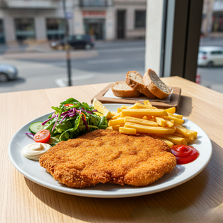 Șnițel de pui la farfurie