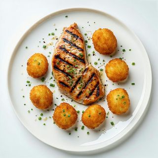 Petto di pollo ai ferri con crocchette di patate