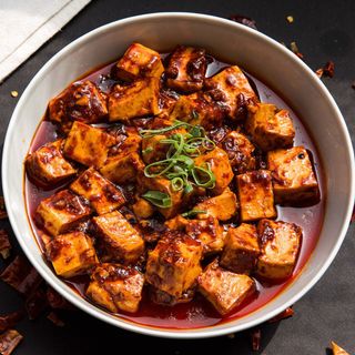 Lenticchie di ragazza, tofu e carote麻婆豆腐