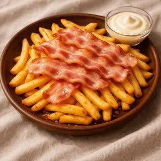 Картопля фрі з беконом та соусом (160/30г)