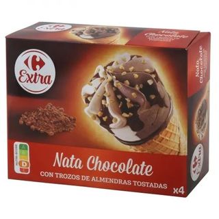 Conos Con Helado De Nata Y Chocolate Carrefour 4 Ud.