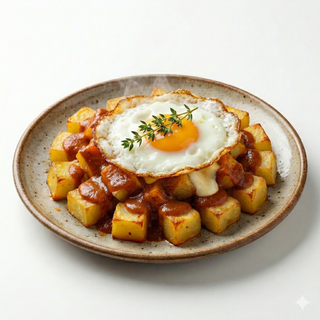 Patatas Bravas Con Huevos Fritos