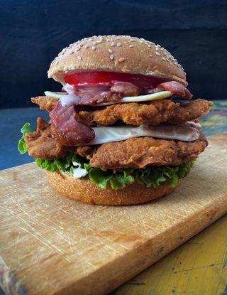 Bacon double chicken cheeseburger