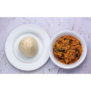 Efo riro and Semo with meat and Kpomo
