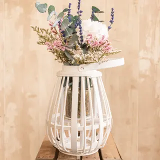 Farol Plani Blanco Milán con flores preservadas
