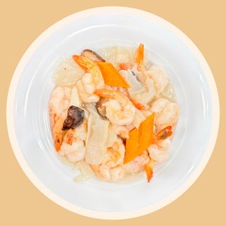 Gamberi ai funghi e bambù