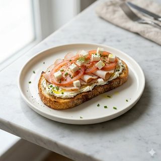 Tostada De Tomate Con Pavo Y Queso Fresco