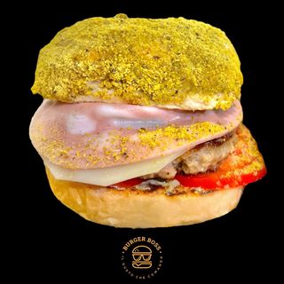 Hamburger di manzo Pablo Escobar con patatine e salsa a scelta