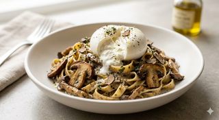 Tagliatelle al tartufo con setas porcini y burrata