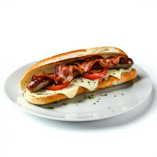 7. Bocata Especial Dos Salchichas De Bacon Con Queso Y Tomate
