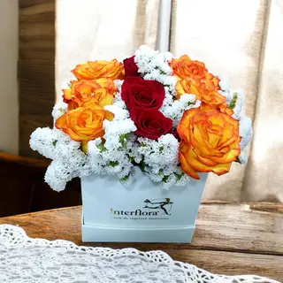 Flower box rose rosse e arancio