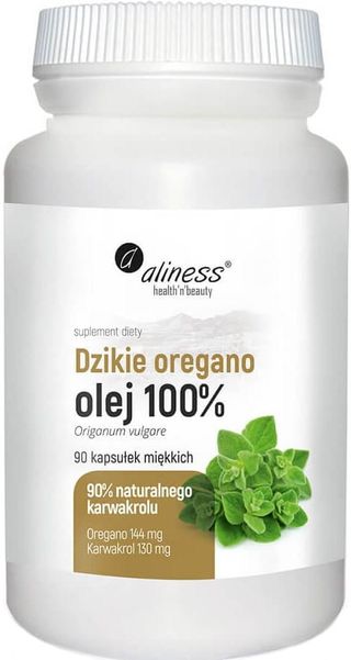 Dzikie oregano olej 100% Oregano 144mg Karwakrol 130mg 90% naturalnego karwakrolu 90 kapsułek miękkich Aliness