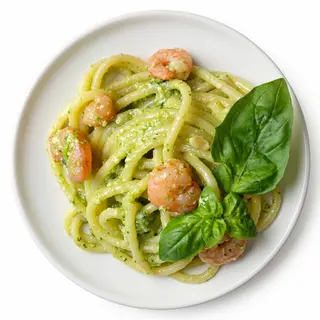Tagliatelle Pesto E Gamberi