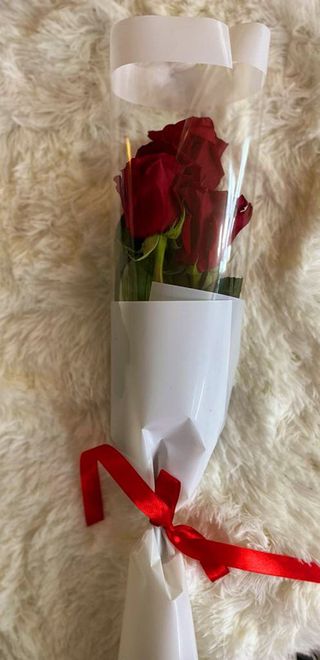 Tri crvene ruže u celofanu RC-3C
