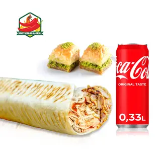 Zestaw Rollo Kebab z Hummusem + Coca-Cola 330ml + Baklawa (2 szt.)